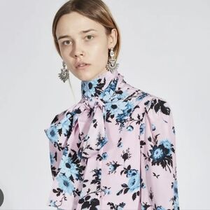 Les Reveries High-Neck Silk Bias Pink Blue Floral-Print Dress Sz 12